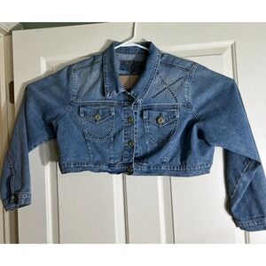 Plus Size Cropped Rhinestone Embellished Denim Jean Jacket 2X Trendy Bling 2025